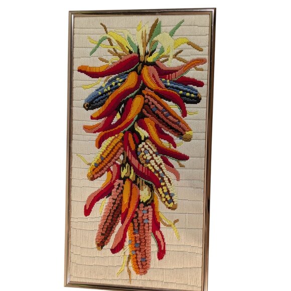 Cross-Stitch Needlepoint Crewel Art Pepper Corn Vibrant Colors Wall Decor - Picture 5 of 12